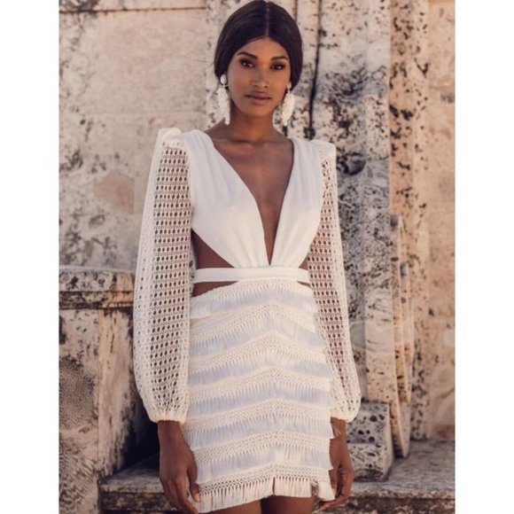 PatBO Cut-out Fringe Mini Dress White Women's Size 2 - Picture 6 of 16
